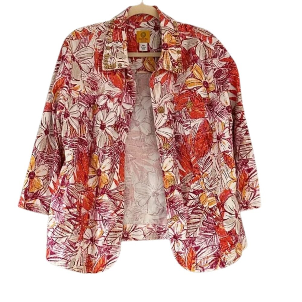 Vintage Ruby Rd. Floral Jacket – Bright Tropical Print Lightweight Blazer